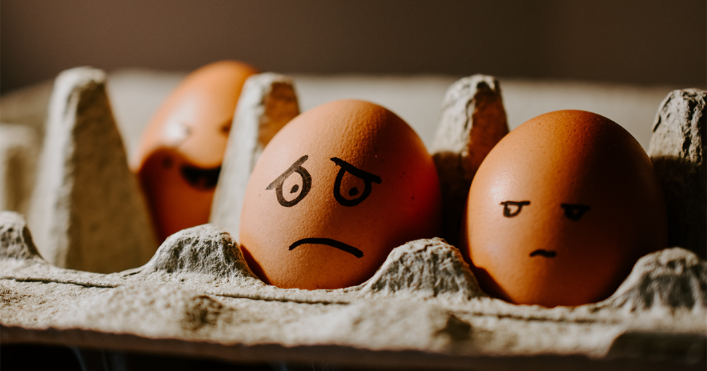 A worried egg concerned about its fragility.